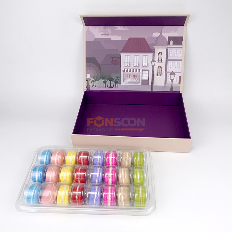 24 macarons magnet gift box with plastic inserts