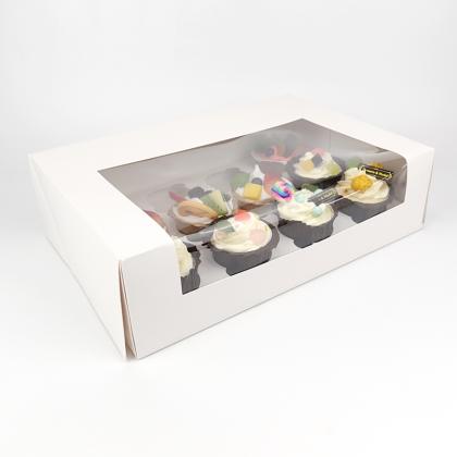 12 Cupcakes white paper box with window