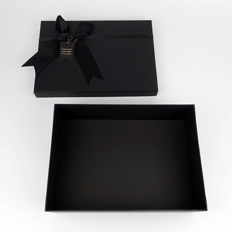 black rigid cardboard box