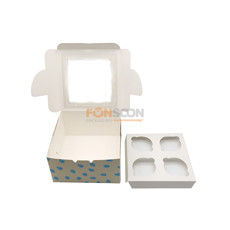 4 Cupcakes paper box with window