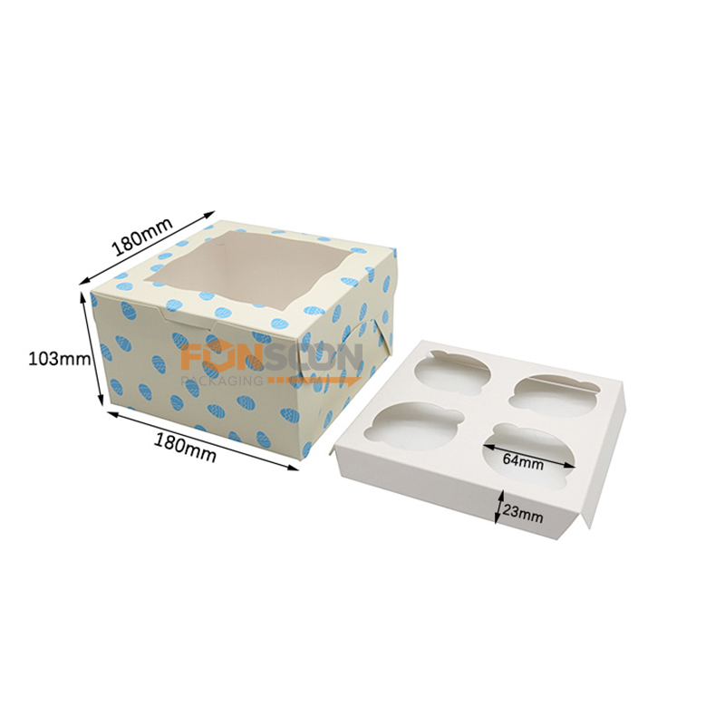 4 Cupcakes paper box with window