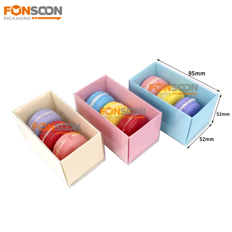 3 macarons paper drawer box with clear sleeve