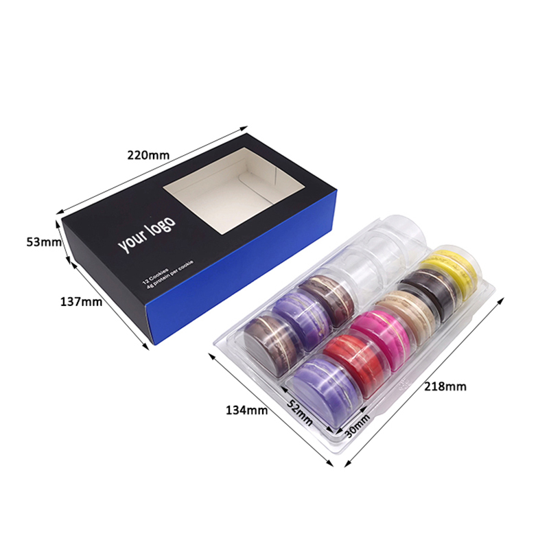 12 macarons paper box with clear window
