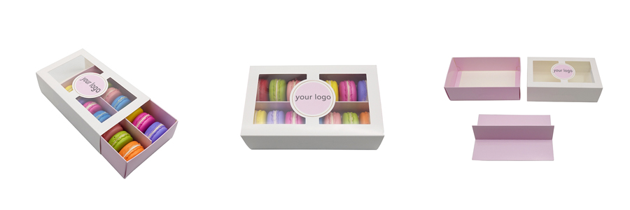 Custom paper macaron box packaging with printed design