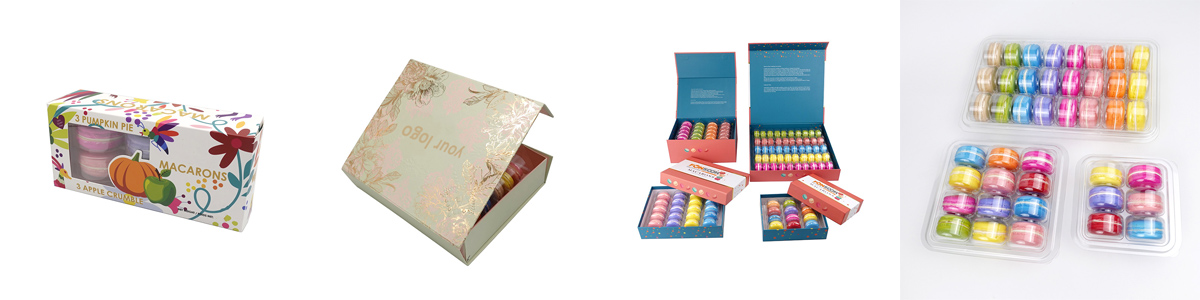 Custom macaron packaging solutions with printing and finishing options