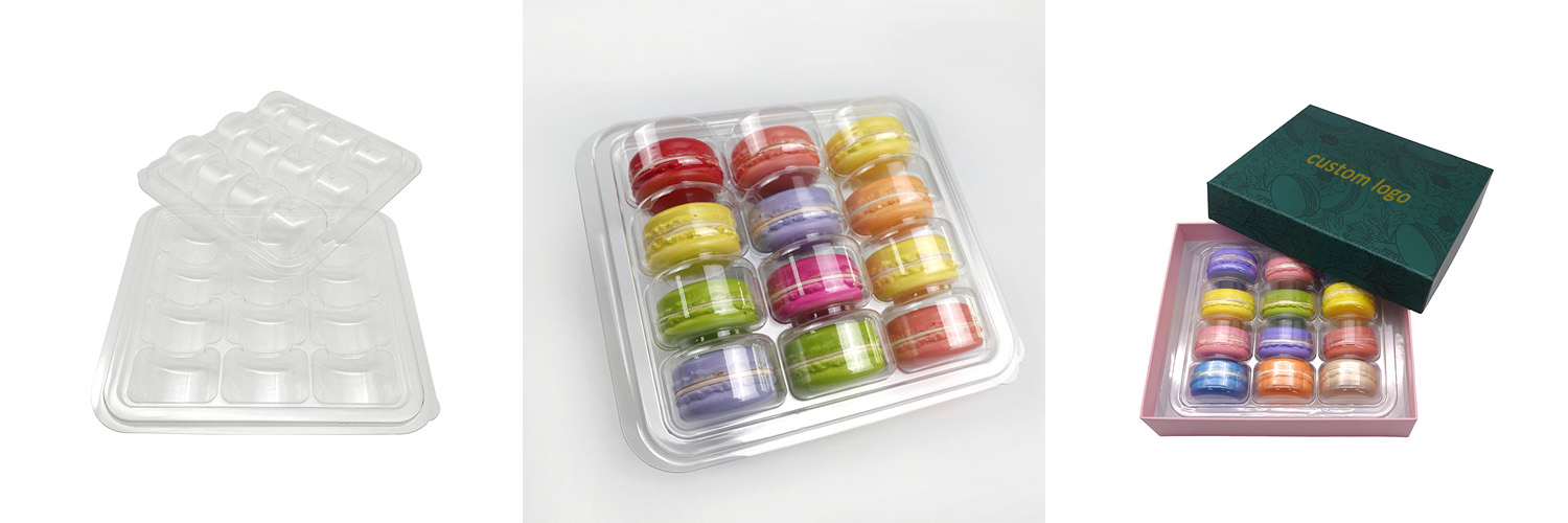 Macaron insert tray guide with PET tray and custom packaging box