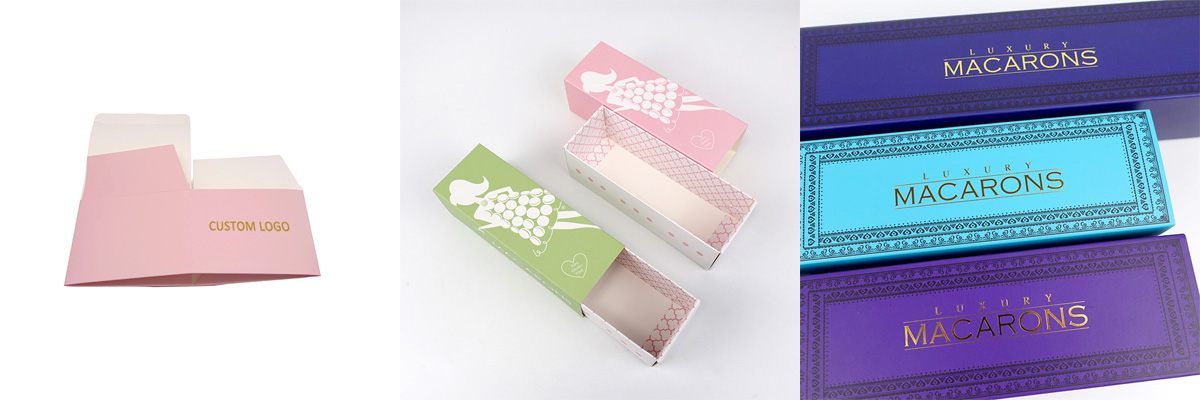 Custom paper macaron box with printed design