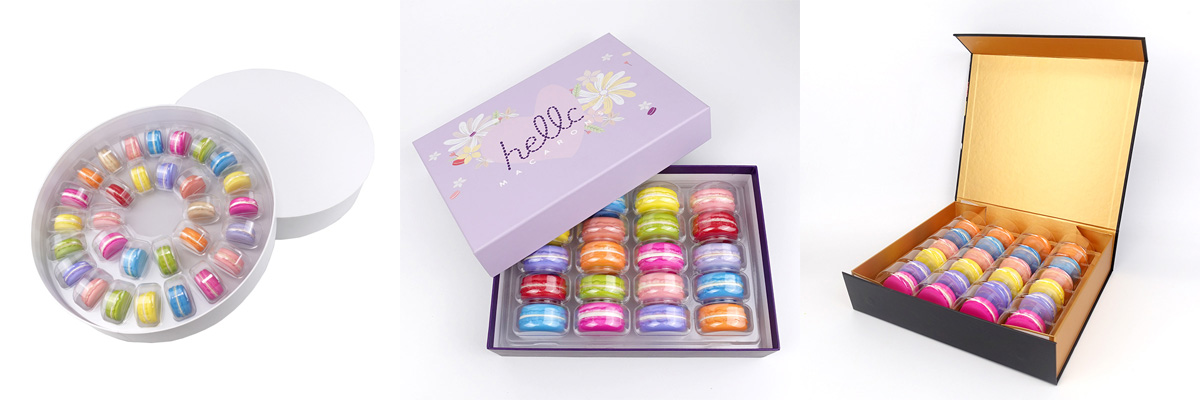 Macaron box with PET insert tray for dessert packaging