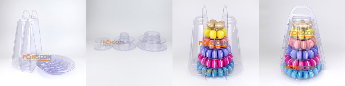 Macaron display tower packaging for wedding events and dessert displays