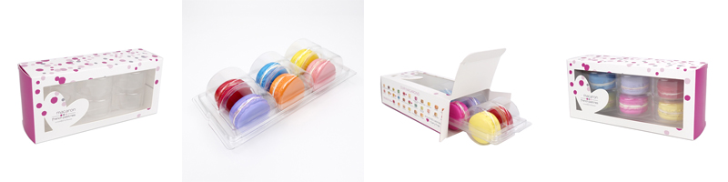 Macaron box with PET insert tray for secure dessert packaging