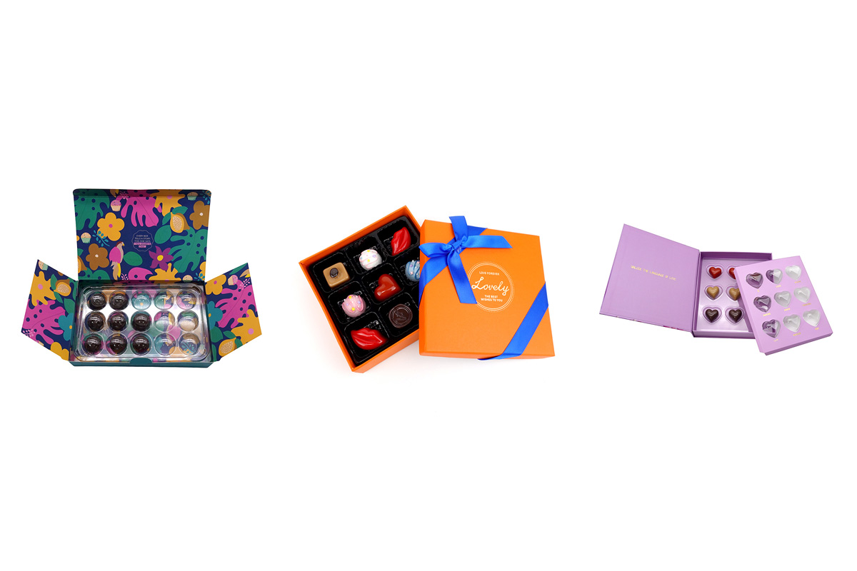 Custom printed chocolate packaging with branded logo