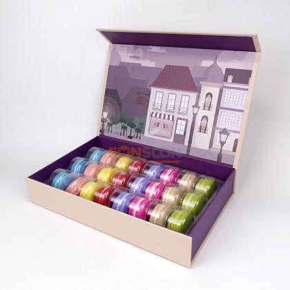 24 macarons magnet gift box with plastic inserts