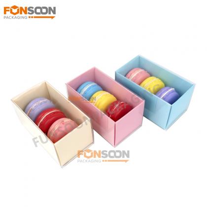 3 macarons paper drawer box with clear sleeve
